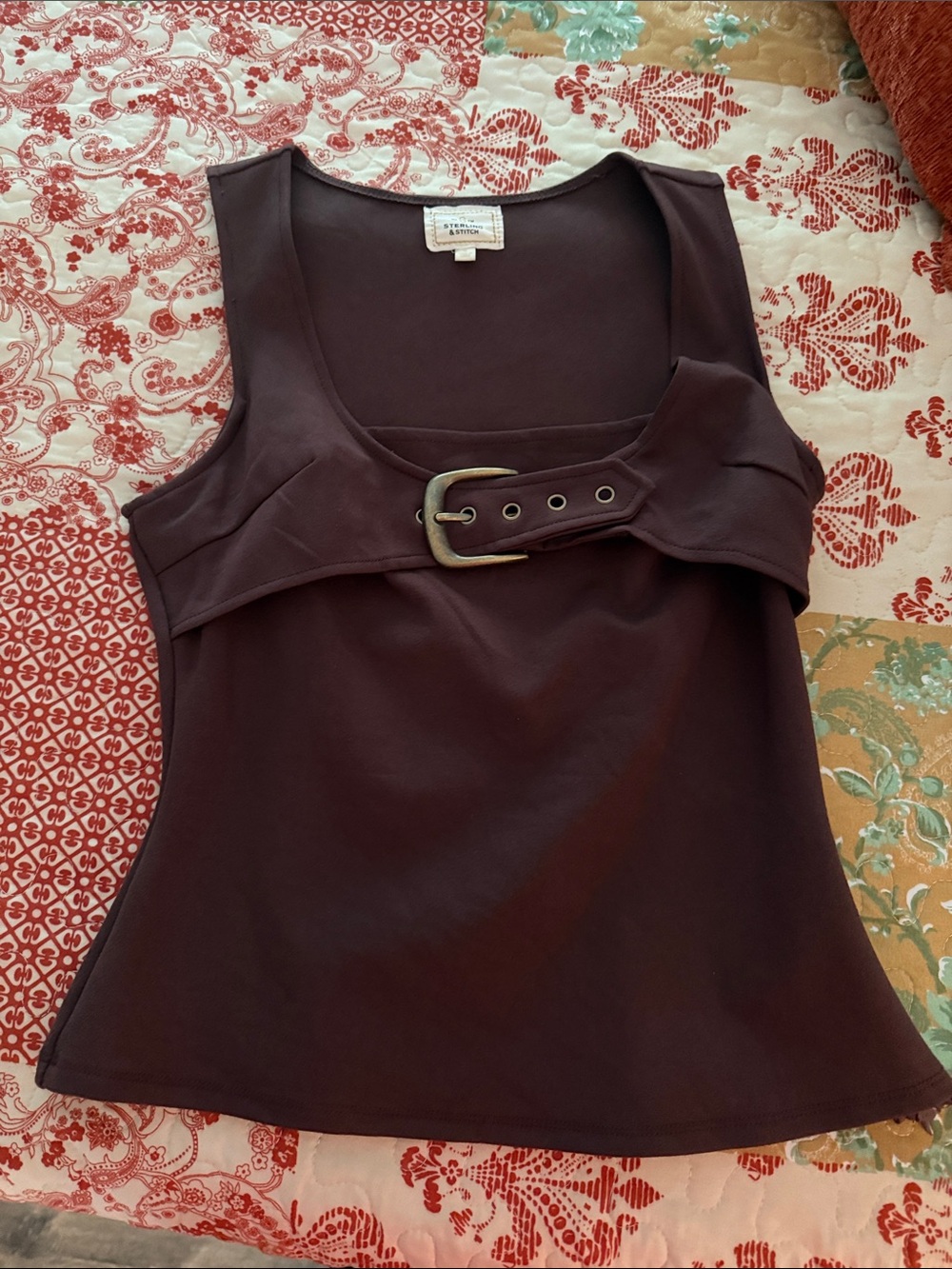 BKE Brown Belt-Accent Tank Top